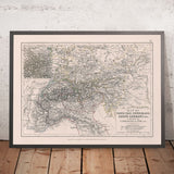 Ancienne carte des campagnes de Napoléon en Italie, en Suisse et en Allemagne, 1796 