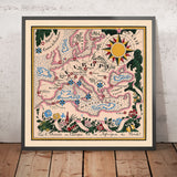Alte Karte von Europa und Nordafrika von Mazuyer, 1931: Bildstil, Blumengrenze, Kompassrose 