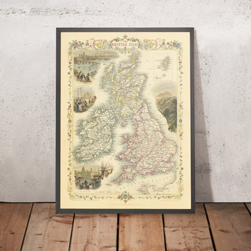 Ancienne carte des îles britanniques par Tallis, 1851 : La dernière grande carte décorative 