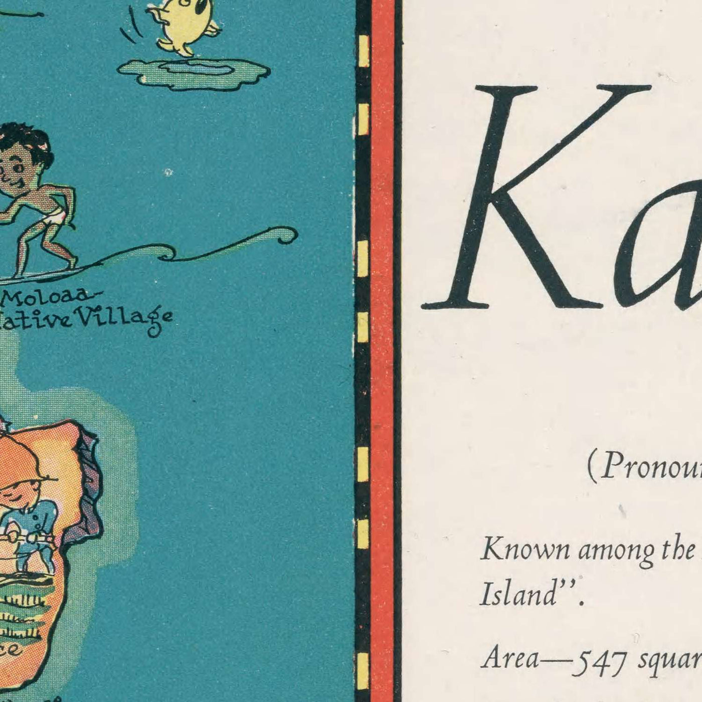 Old Pictorial Map of Kauai, 1935: Waimea Canyon, Na Pali Coast, Hanalei Bay, Mount Waialeale, Wailua River
