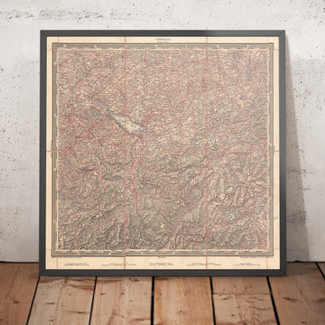 Alte topografische Karte der Bodensee-Region von Woerl, 1850: Zürich, Luzern, Konstanz, Rhein, Schwarzwald 