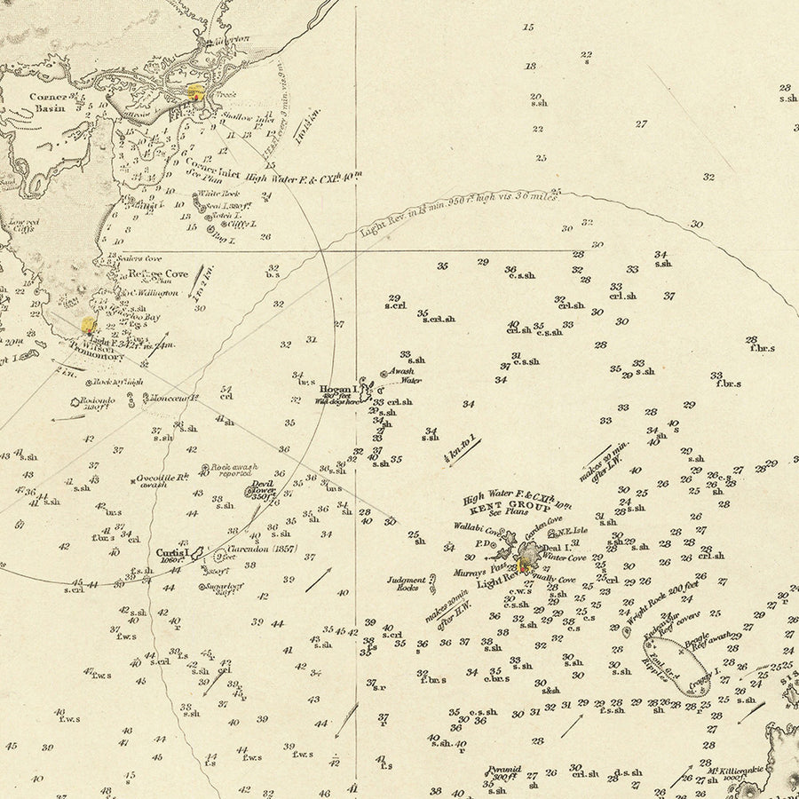Alte nautische Karte des Bass Strait von Stokes, 1844: Australien, Tasmanien, Port Dalrymple, King Island 