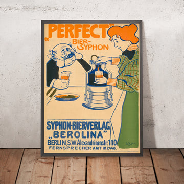 A framed image of Perfect Bier-Siphon Vintage Beer Poster by Edmund Edel, 1897