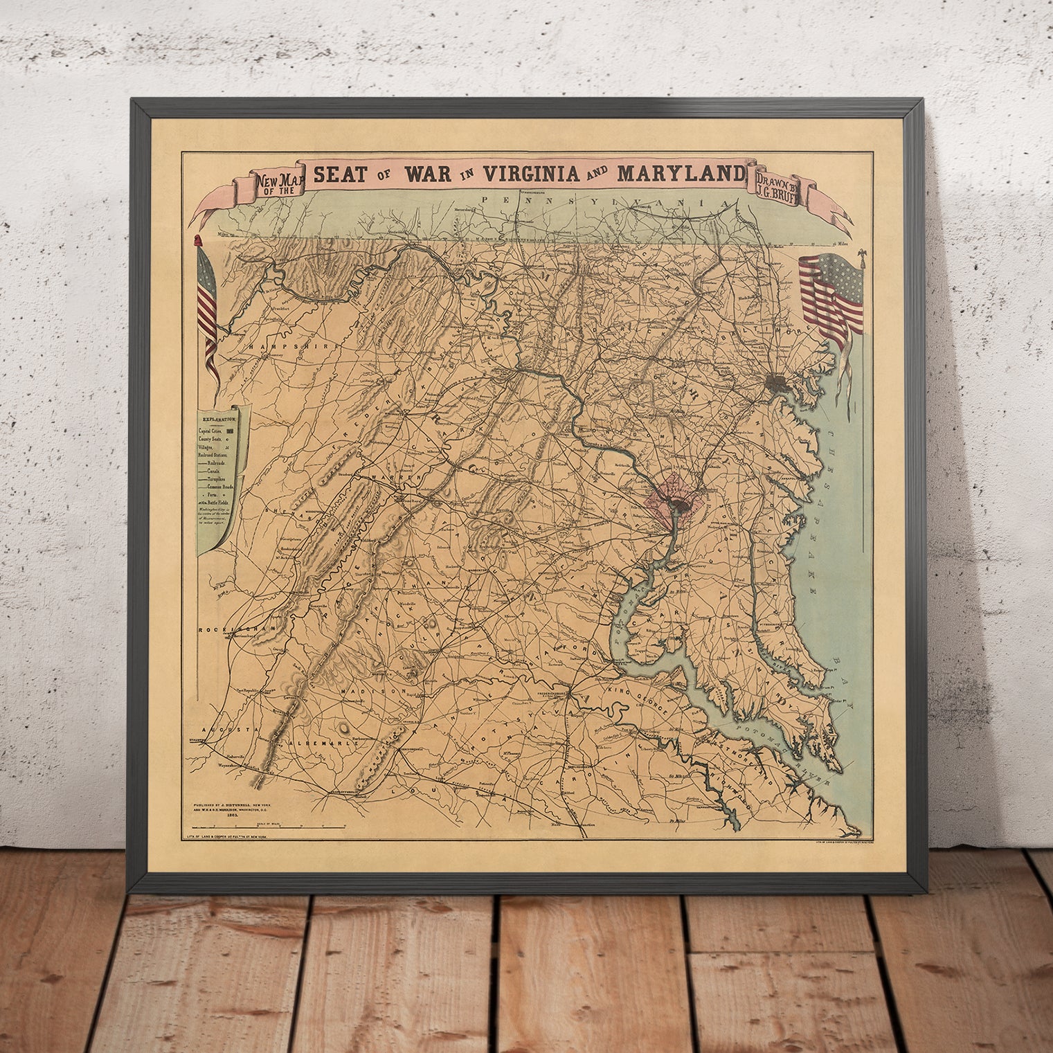 Old Civil War Map of Virginia and Maryland by Bruff, 1863: Washington ...