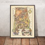 Antica mappa illustrata dell'Alabama di Liozu, 1946: Huntsville, Birmingham, Montgomery, Mobile, fiume Tennessee 