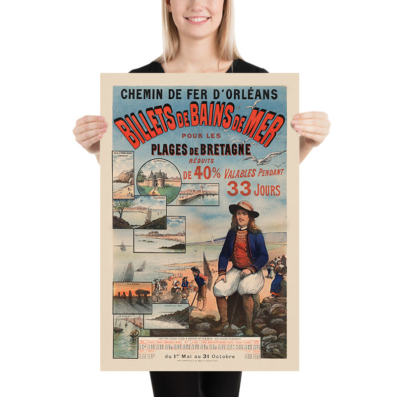 Brittany Travel Poster: Chemin de fer d’Orléans – Billets de Bains de Mer by Imp. F. Champenois, 1891