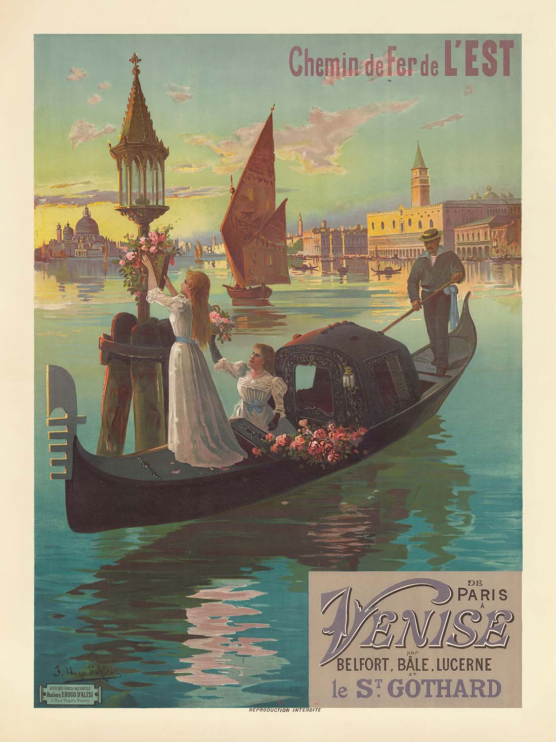 Venice Travel Poster: Paris to Venice by Frederic Hugo d’Alési, 1898