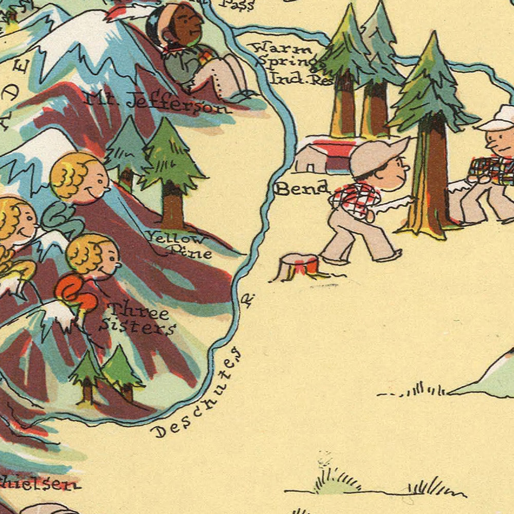Pictorial Map of Oregon by Ruth Taylor White, 1935: Portland, Cascades, Timber, Columbia River, Coast