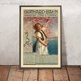 Poster di viaggio dei laghi Maggiore, Como e Lugano: Gotthard-Bahn di Gabriele Chiattone, 1906 