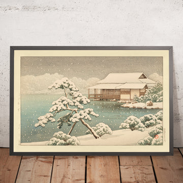 Una imagen enmarcada de Nieve en el Parque Kiyosumi de Hasui Kawase, 1935