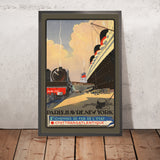 Reiseplakat Paris: Paris–Havre–New York mit Bahn und Schiff von Albert Sébille, 1920 