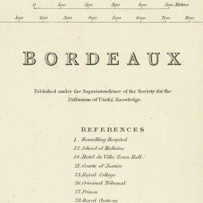 Alte Karte von Bordeaux, 1870: Chartrons, Bastide, Quai des Chartrons, Église St. Michel, Jardin Public 