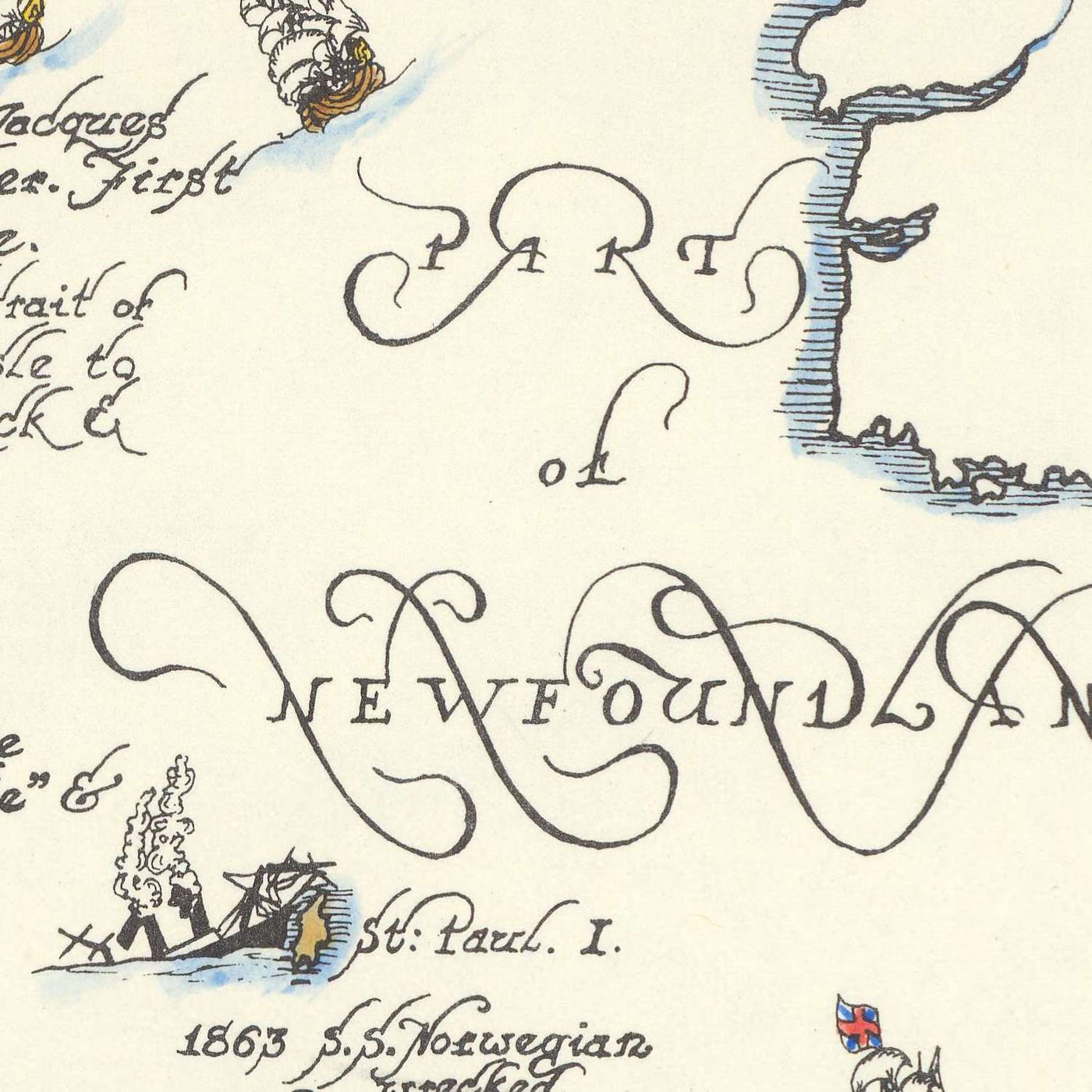 Old Map of New Brunswick, Nova Scotia & Prince Edward Island by Furse, 1963: Naval Battles, Exploration Routes