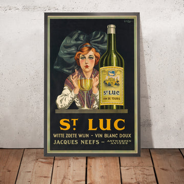 A framed image of St. Luc Vintage Sweet White Wine Poster by John Ernest Chilton, 1925
