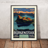 Affiche de voyage du lac des Quatre-Cantons : Bürgenstock 