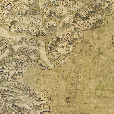 Mapa antiguo de China y Asia de Anonymous, 1653: Mapa de Selden, rutas comerciales, diseño geométrico