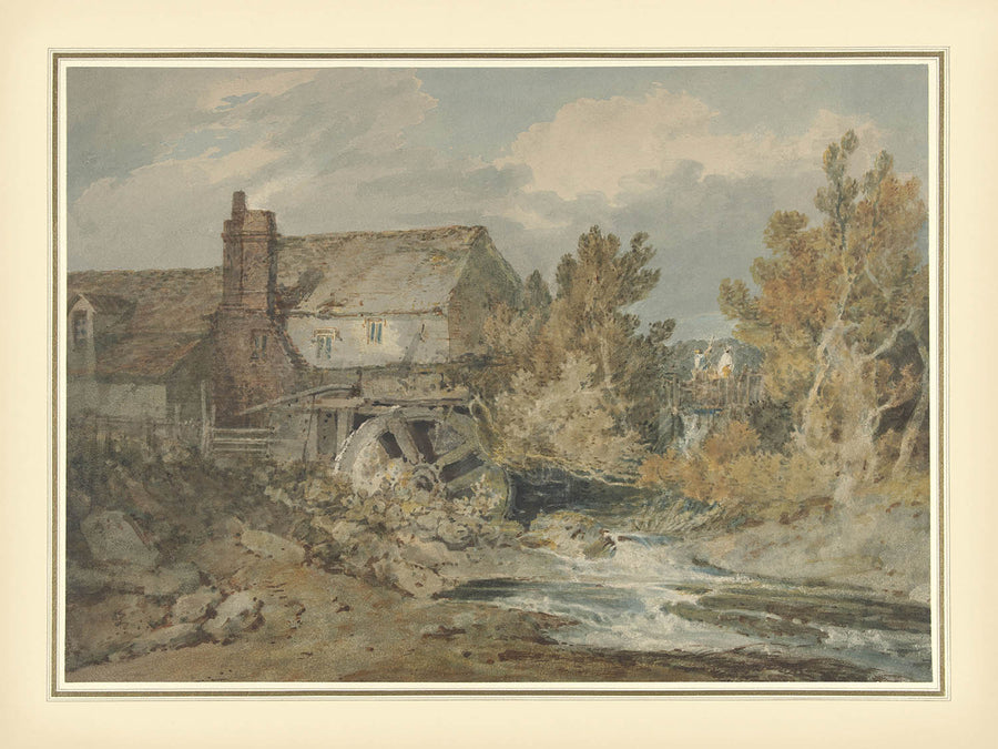 Mulino ad acqua vicino a un ruscello che scorre di Turner, 1795 