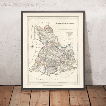 Old Map of Breconshire, Wales by Lewis, 1844: Brecon, Hay-on-Wye, Brecon Beacons, River Usk, Llangorse Lake