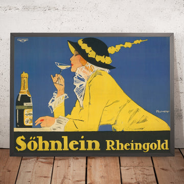 A framed image of Söhnlein Rheingold Vintage Sparkling Wine Poster by Fritz Rumpf, 1910
