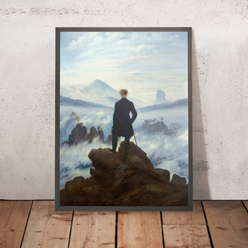 A framed image of Wanderer above the Sea of Fog by Caspar David Friedrich, 1817