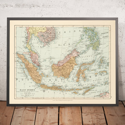 Old Map of the East Indies by Stanford, 1926: Indonesia, Malaysia, Philippines, Railways