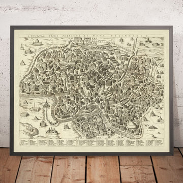 Vecchia mappa pittorica di Roma, 1600: Colosseo, Circo Massimo, Pantheon, Foro Romano, Via Appia 