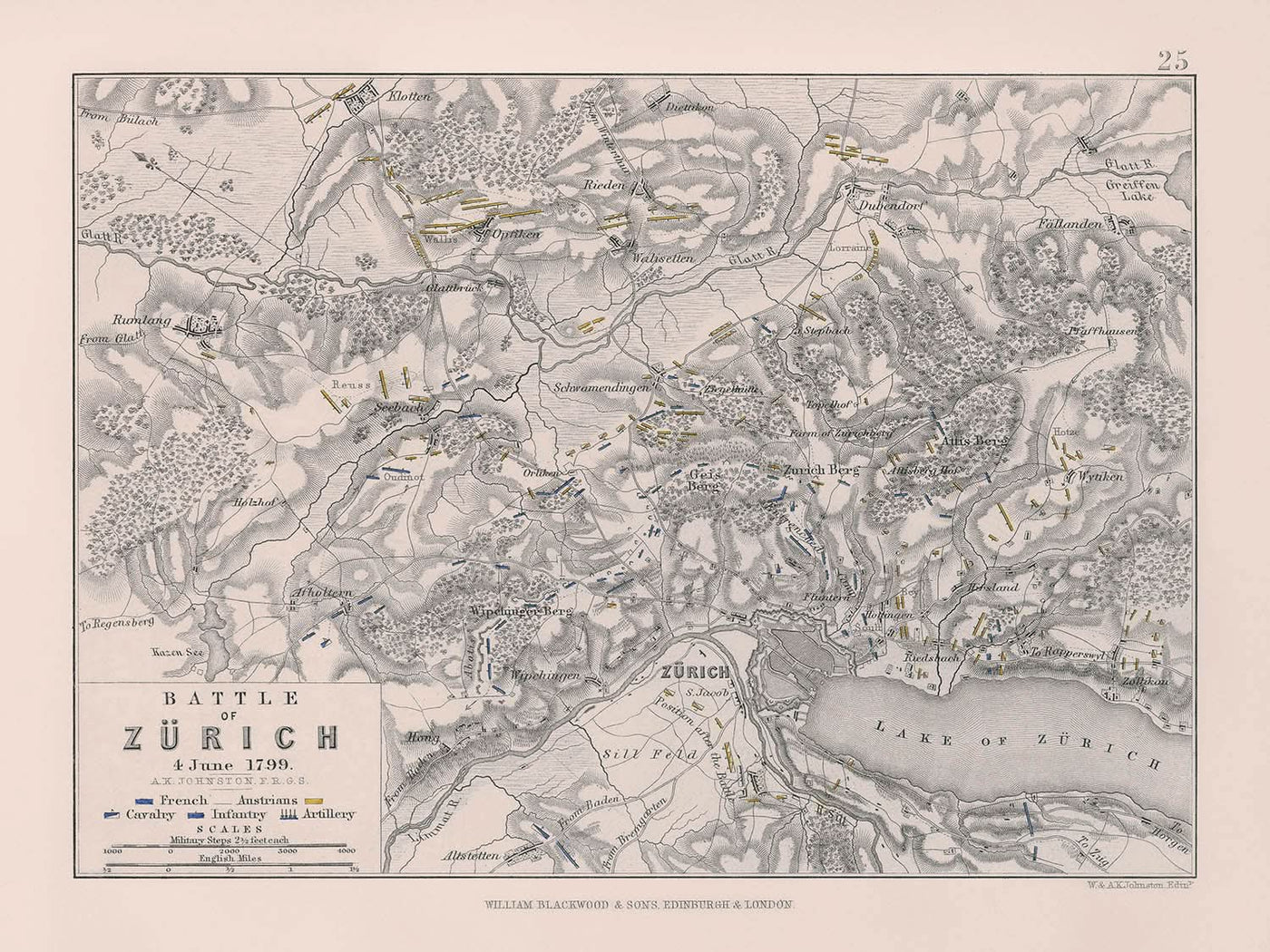 Battle of Zurich by AK Johnston, 1799: French vs. Austrian Forces, Revolutionary War