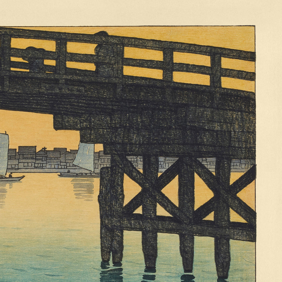 Kaminohashi Bridge in Fukagawa, Tokyo by Hasui Kawase, 1935
