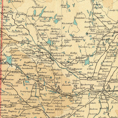 Old Map of Alberta & Saskatchewan by Bartholomew, 1922: Calgary, Edmonton, Rockies