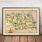 Mapa pictórico de Nebraska de Ruth Taylor White, 1935: Omaha, Lincoln, río Platte, Sandhills, ferrocarriles 
