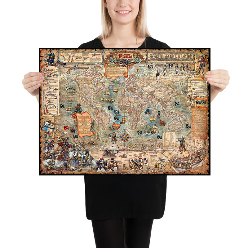 Old Pirate World Map by Ray&Co, 2025: Pirate Ships, Weapons, History