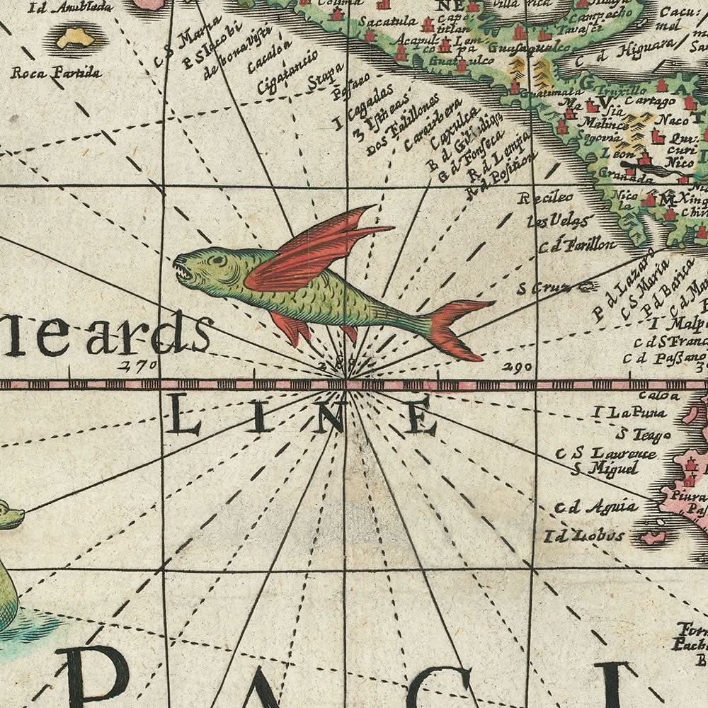 Old Map of America by Walton, 1658: California as Island, Mythical Str ...