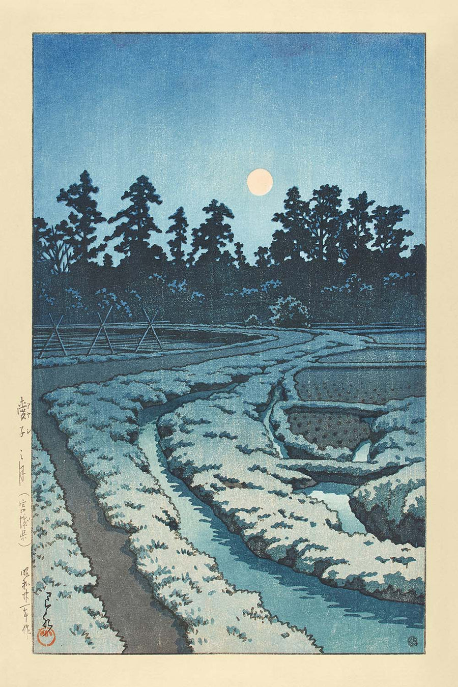Full Moon at Ayashi by Hasui Kawase 1935