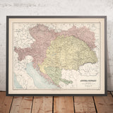 Old Map of Austria-Hungary by Black, 1884: Vienna, Budapest, Alps, Danube, Adriatic