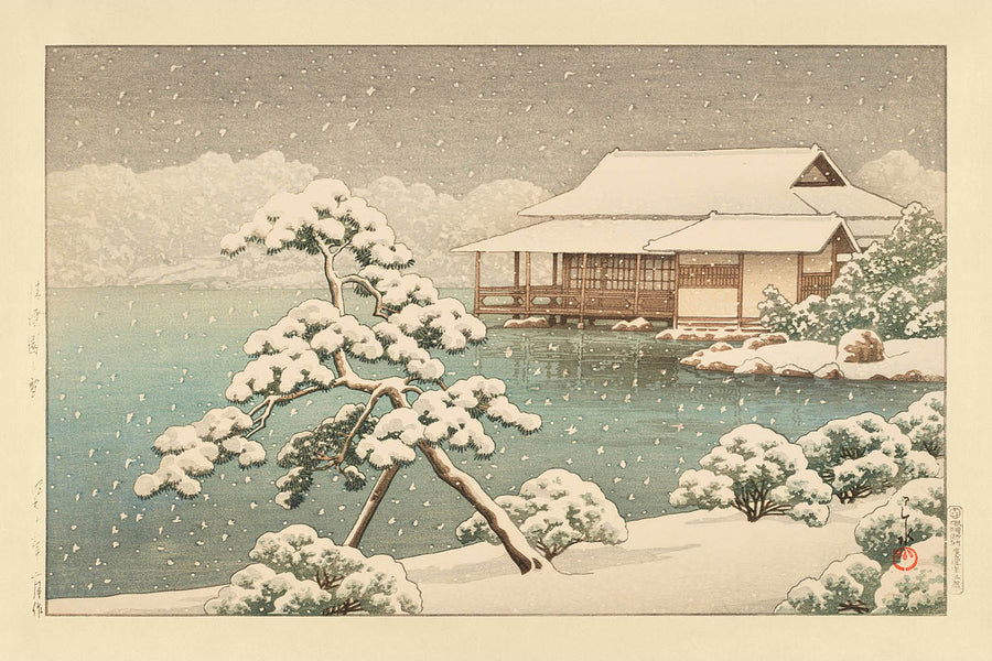 Neige au parc Kiyosumi par Hasui Kawase 1935 