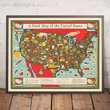 Alte Lebensmittelkarte der USA, 1932: Geflügel, Landwirtschaft, Fleisch, Fisch, Meereslebewesen 