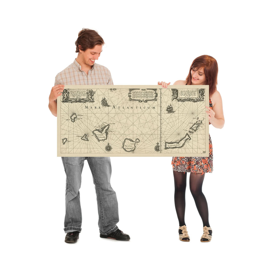 Alte nautische Karte der Kanarischen Inseln von Blaeu, 1608: Lanzarote, Teneriffa, Gran Canaria 