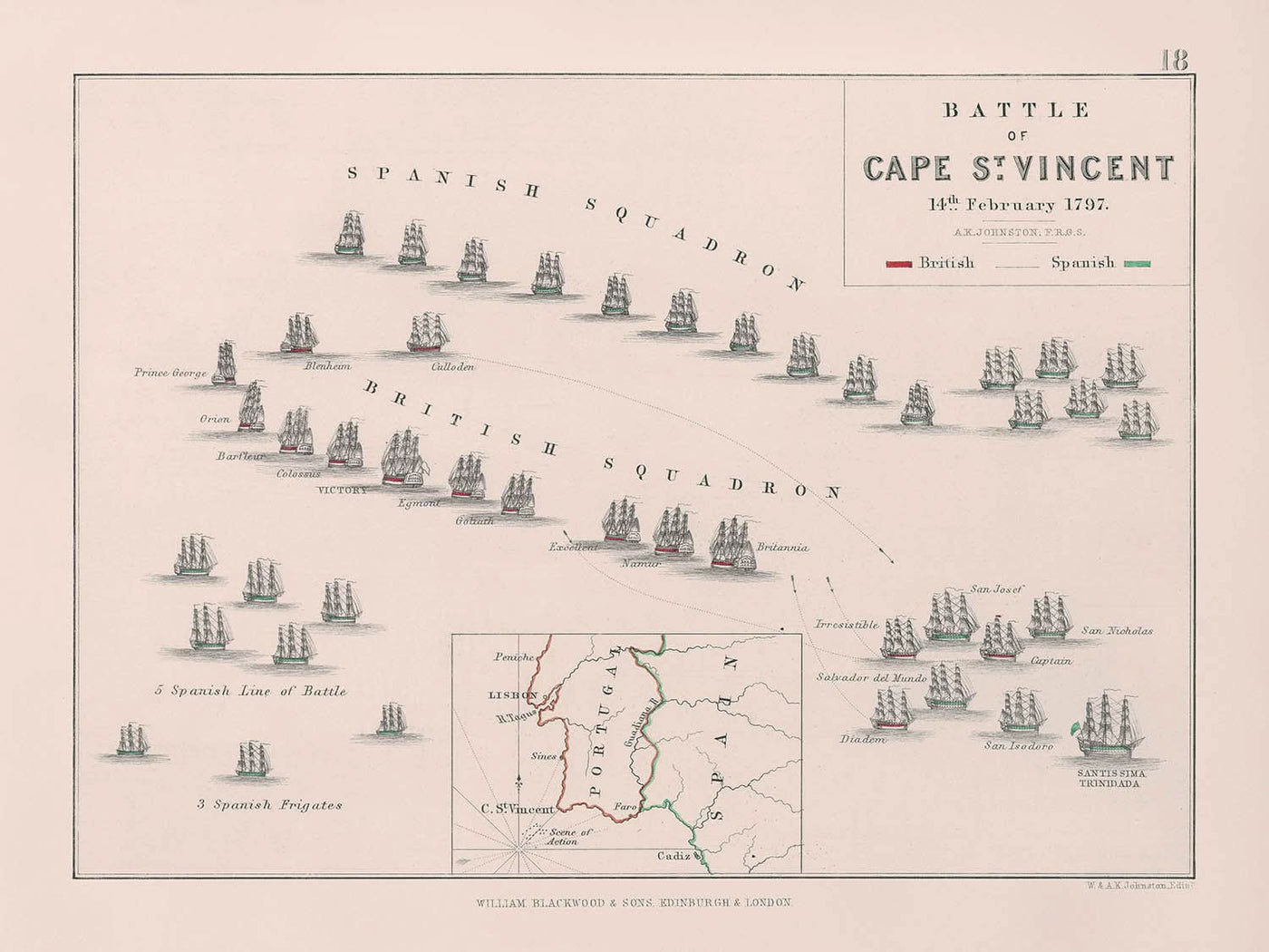 Battle of Cape St. Vincent by AK Johnston, 1797: Anglo-Spanish War