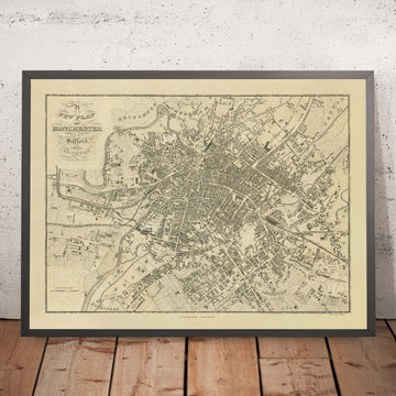Old Map of Manchester & Salford by Fothergill, 1844: Irwell, Bridgewater Canal, L&M Railway, Piccadilly, Ancoats