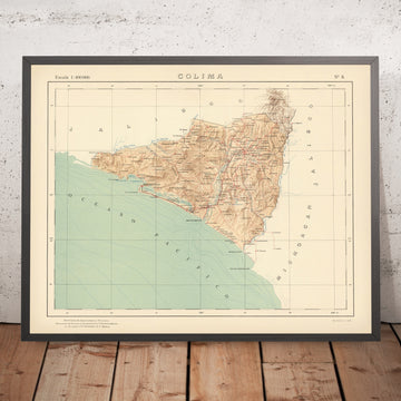 Old Topographic Map of Colima, Mexico, 1922: Manzanillo, Colima City, Nevado de Colima, Volcán de Fuego, Pacific Coast