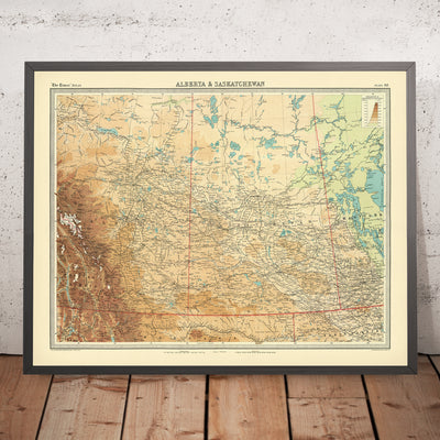 Old Map of Alberta & Saskatchewan by Bartholomew, 1922: Calgary, Edmonton, Rockies