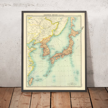 Old Political Map of Japan and Korea by Bartholomew, 1922: Tokyo, Osaka, Seoul, Dalian, Harbin