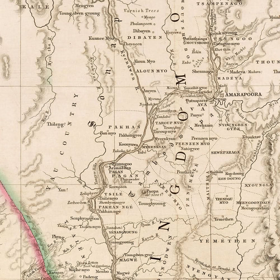 Mappa antica della Birmania (Myanmar) di Arrowsmith, 1857: Irrawaddy, Salween, Yangon, Mandalay, Monti Arakan 