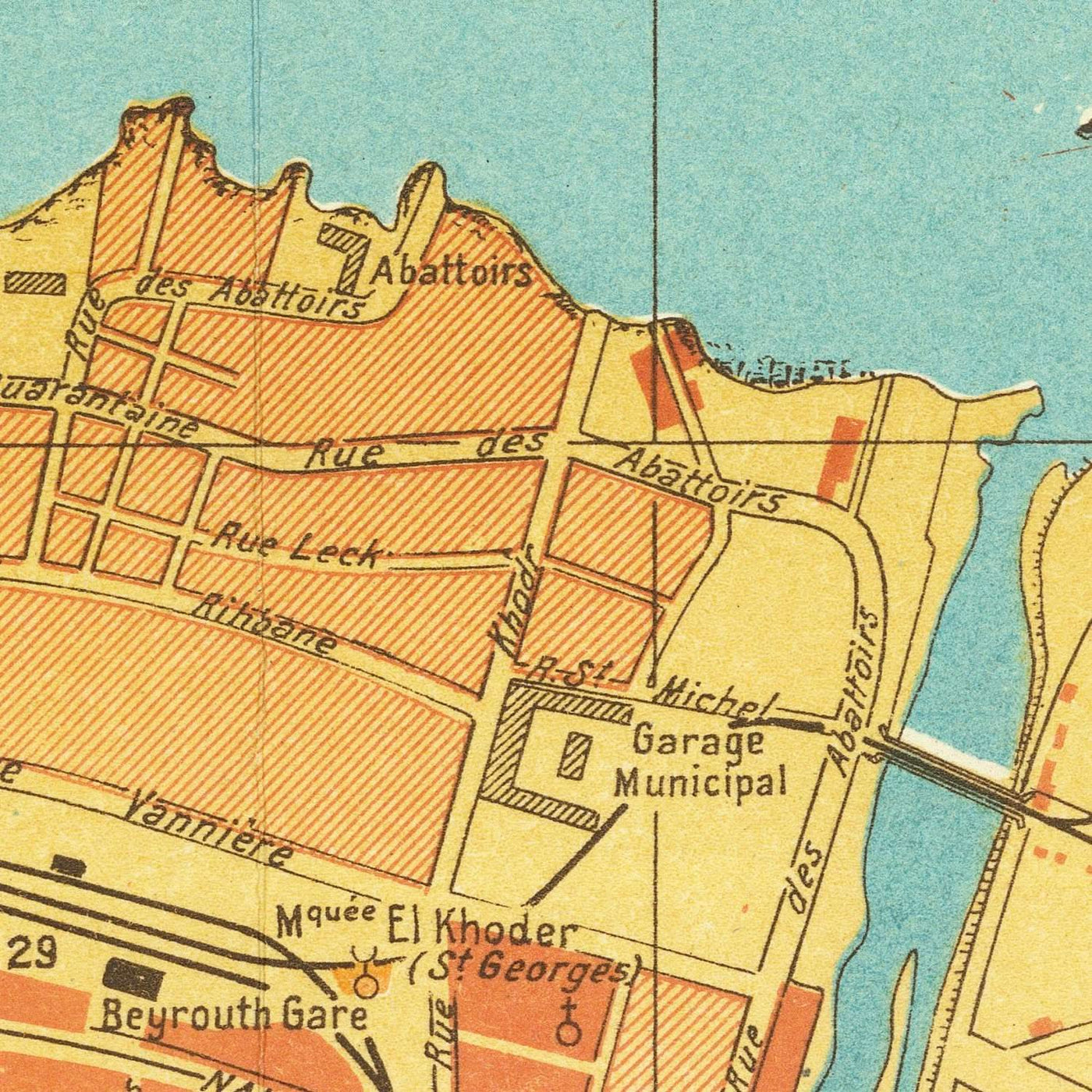 Old Map of Beirut, Lebanon 1949: Hotel Normandy, Hippodrome, Pine Forest, Beirut Port, Railway Lines