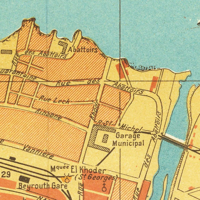 Old Map of Beirut, Lebanon 1949: Hotel Normandy, Hippodrome, Pine Forest, Beirut Port, Railway Lines