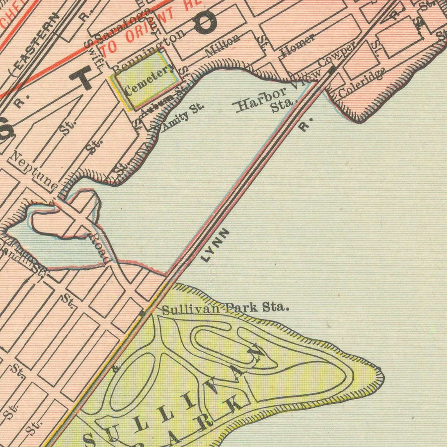 Mappa antica di Boston, 1912: Porto di Boston, South Boston, Roxbury, Boston Common, Giardino Pubblico 