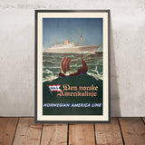 Poster di viaggio della Norvegia: Norwegian America Line di Karl Dahl, 1948 