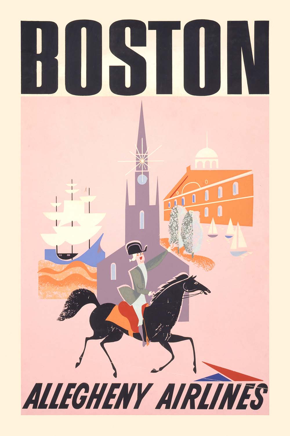 Boston Travel Poster by Allegheny Airlines, 1950