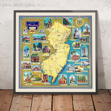 Old Map of Revolutionary New Jersey by Brink, 1940: Trenton, Princeton, Morristown, Hackensack, Delaware River