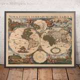 Large Masterpiece World Map by Danckerts, 1696: Mythical Lands, Decorative Border